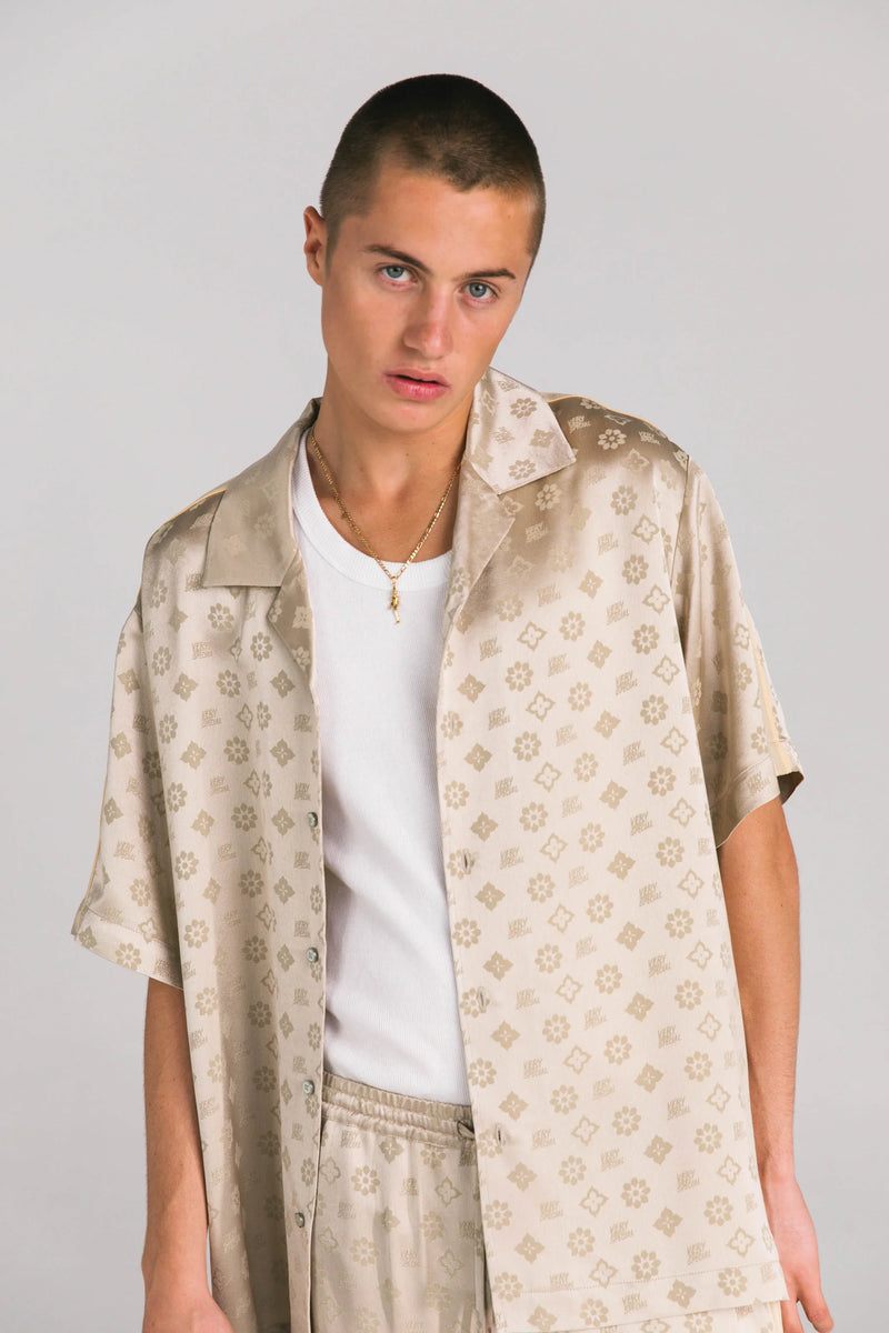 Jaquard Satin Resort Shirt - Sand